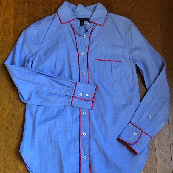 J Crew Blue Button Up Shirt with Red Piping - Picture 1 of 5